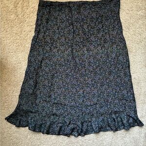 Silk Floral Ruffle Hem Skirt
